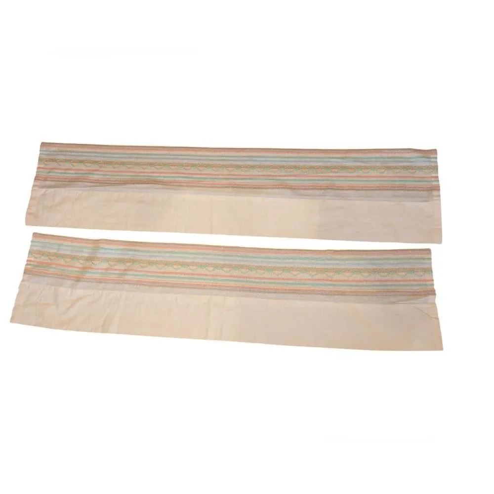 Vintage linen pastel striped embroidered valences‎